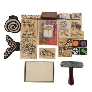Rubber Stamp Lot Of 18 Plus 4" Speedball Roller Dick Blick EZ Cut Printing Block